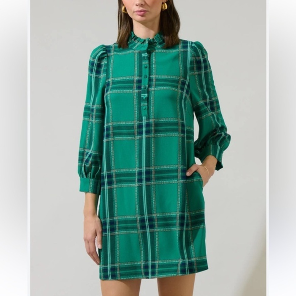 Sugarlips Jade Plaid Lorna Shift Mini Dress